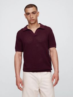 GAP - Men Maroon Regular Fit Knitted Polo T-Shirt