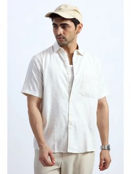 XKIND - Men Off White Polyester Stripes Shirt
