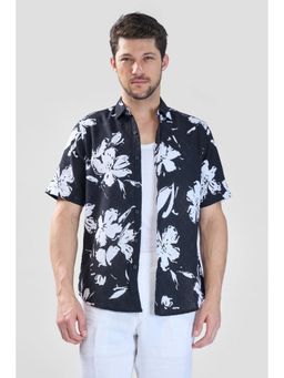 XKIND - Men Black Viscose Floral Shirt