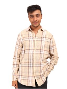 XKIND - Men Beige Cotton Textured Shirt