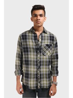 XKIND - Men Green Cotton Checks Shirt