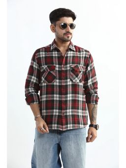 XKIND - Men Red Cotton Checks Shirt