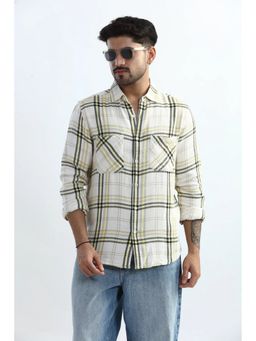XKIND - Men Yellow Cotton Checks Shirt