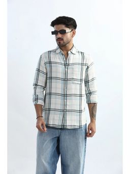 XKIND - Men White Cotton Checks Shirt