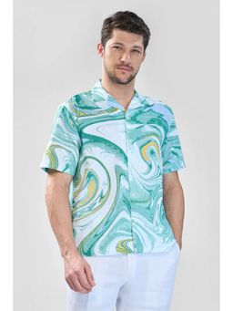 XKIND - Men Green Cotton Abstract Shirt