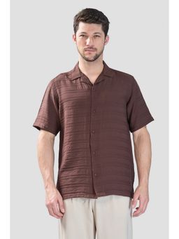 XKIND - Men Brown Viscose Stripes Shirt