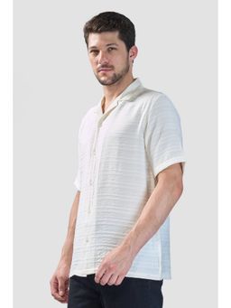 XKIND - Men White Viscose Stripes Shirt