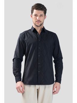 XKIND - Men Black Cotton Embroidered Shirt