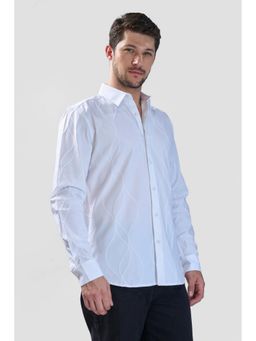 XKIND - Men White Cotton Embroidered Shirt