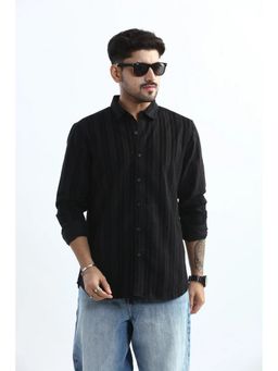 XKIND - Men Black Cotton Stripes Shirt