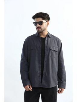 XKIND - Men Grey Cotton Textured Shirt