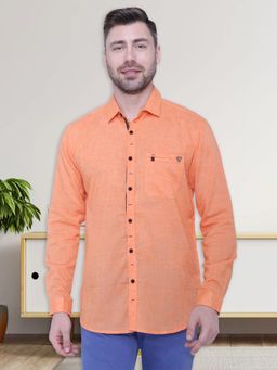KUONS AVENUE - Men Coral Paper Linen Cotton Casual Shirt