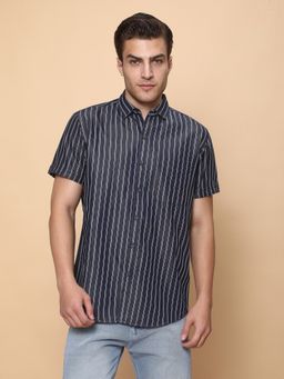 KUONS AVENUE - Men Blue Double Striped Denim Shirt
