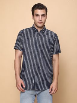 KUONS AVENUE - Men Blue Triple Striped Denim Shirt