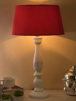 Homesake - Carved White Wood Table Lamp Red Shade