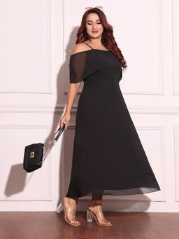 Miss Chase - A+ Curve Collection Plus Size Women Black Skater Dress