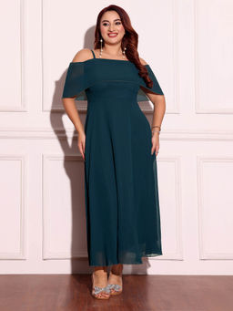 Miss Chase - A+ Curve Collection Plus Size Women Teal Sleeveless Skater Dress