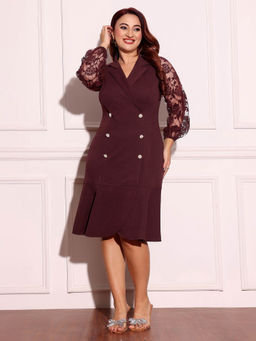 Miss Chase - A+ Curve Collection Plus Size Women Wine V-neck Dress