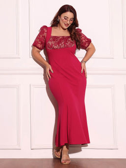 Miss Chase - A+ Curve Collection Plus Size Women Dark Pink Ankle Length Dress