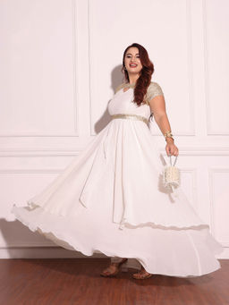 Miss Chase - A+ Curve Collection Plus Size Women Off White Embellished Maxi Dress