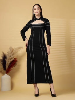 COSMIC TRIO - Women Black Denim Full Sleeves Dress