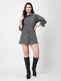 COSMIC TRIO - Women Grey Denim Three Fourth Sleeves Dress