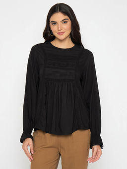 Madame - Ruched Detail Black Viscose Top