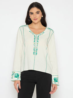 Madame - Embroidered Rayon Blend White Top