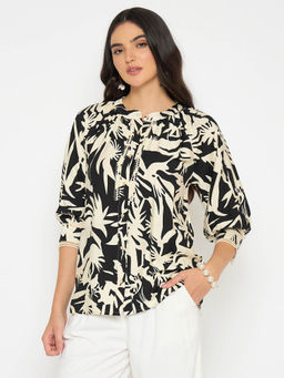 Madame - Botanical Print Black Rayon Blend Top