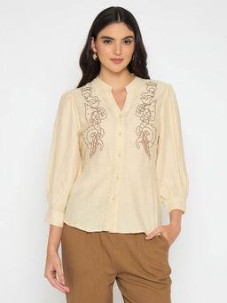 Madame - Embroidered Lace Detailed Beige Top