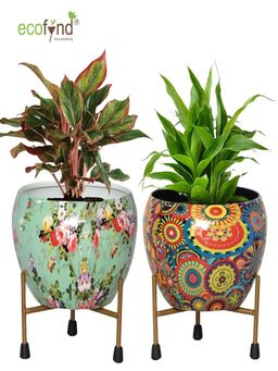Ecofynd - Lio Metal Pot With Stand (Set Of 2)
