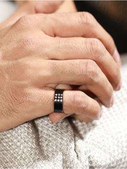Priyaasi - Black Ad Studded Band Style Ring for Men