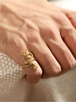 Priyaasi - Textured Golden Snake Gold-Plated Ring for Men