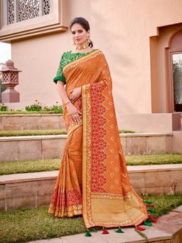 Odette - Orange Weaved Silk Designer Saree with Unstitched Blouse