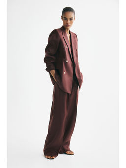 H&M - Women Brown Double-Breasted Linen Blazer