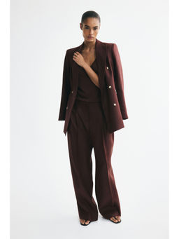 H&M - Women Brown Tailored Linen Trousers