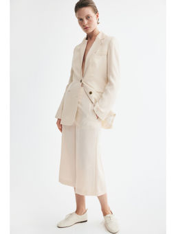 H&M - Women Beige Button-Detail Twill Culottes