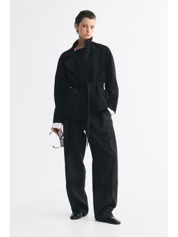 H&M - Women Black Short Tie-Belt Trench Coat