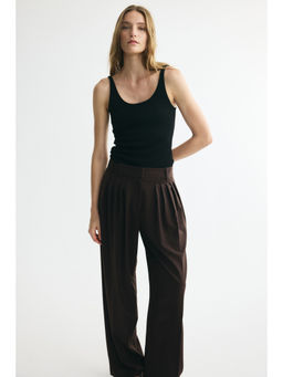 H&M - Women Brown Wide Pleated Trousers