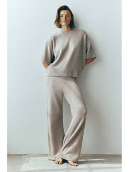 H&M - Women Beige Wide Knitted Trousers