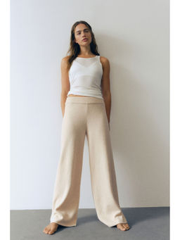 H&M - Women Beige Wide Knitted Trousers