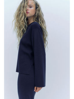 H&M - Women Navy Blue Oversized Fine-Knit Jumper
