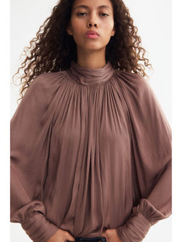 H&M - Women Beige Balloon-Sleeved Blouse