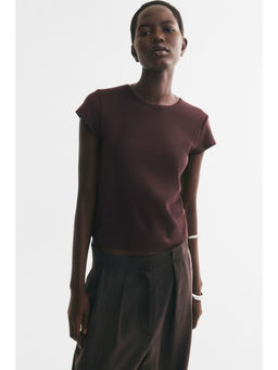 H&M - Women Brown Fitted Cotton T-Shirt