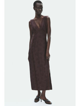 H&M - Women Purple Lace-Trimmed Jacquard-Weave Dress