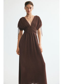 H&M - Women Brown Crinkled Drawstring-Detail Dress