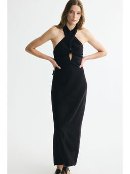 H&M - Women Black Halterneck Linen Dress