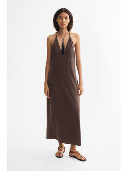 H&M - Women Brown Crepe Halterneck Dress