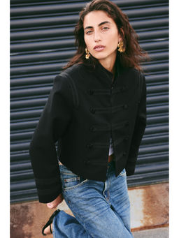 H&M - Women Black Shoulder-Pad Twill Jacket