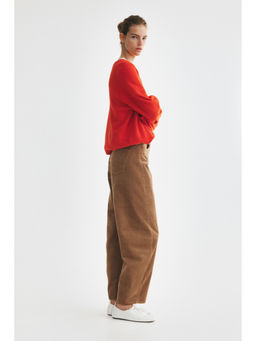 H&M - Women Brown Barrel Corduroy Trousers